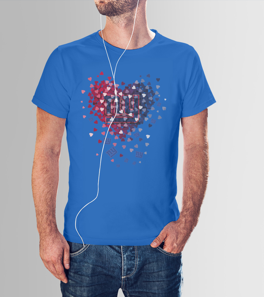 New York Giants Ny Heart Logo With Red And Blue Hearts On Blue T-Shirt