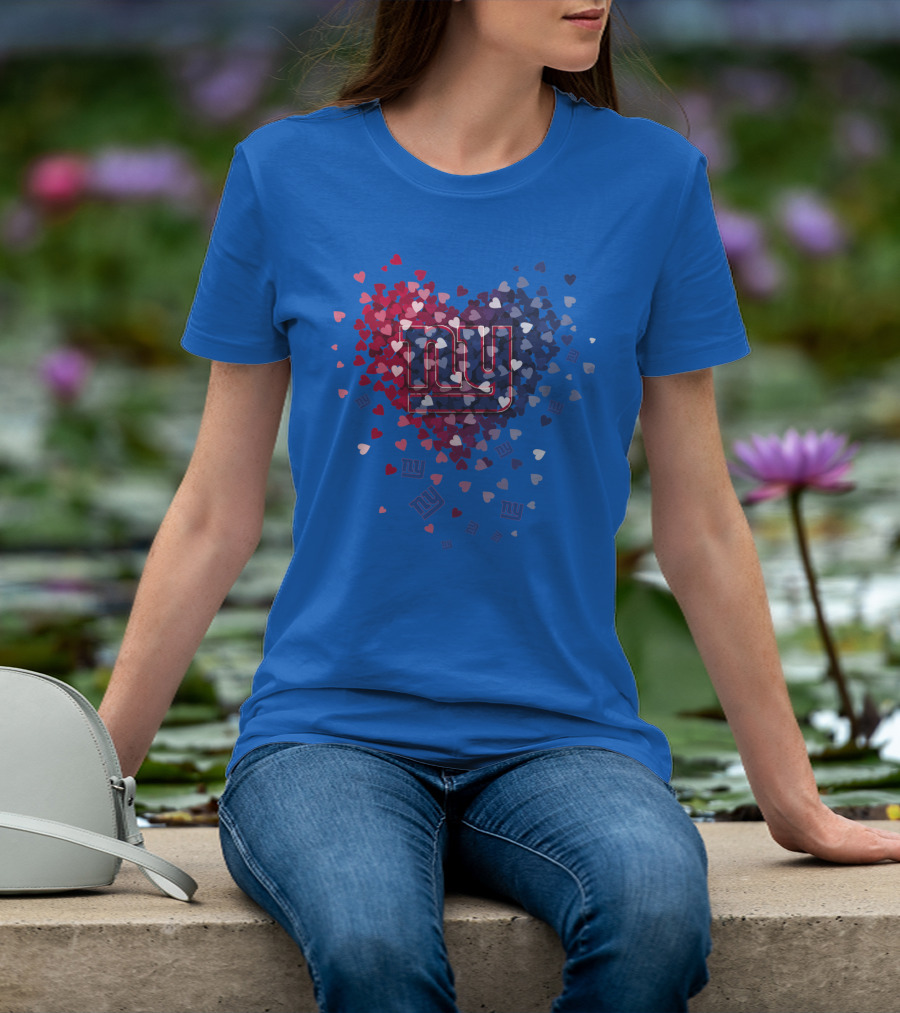New York Giants Ny Heart Logo With Red And Blue Hearts On Blue T-Shirt