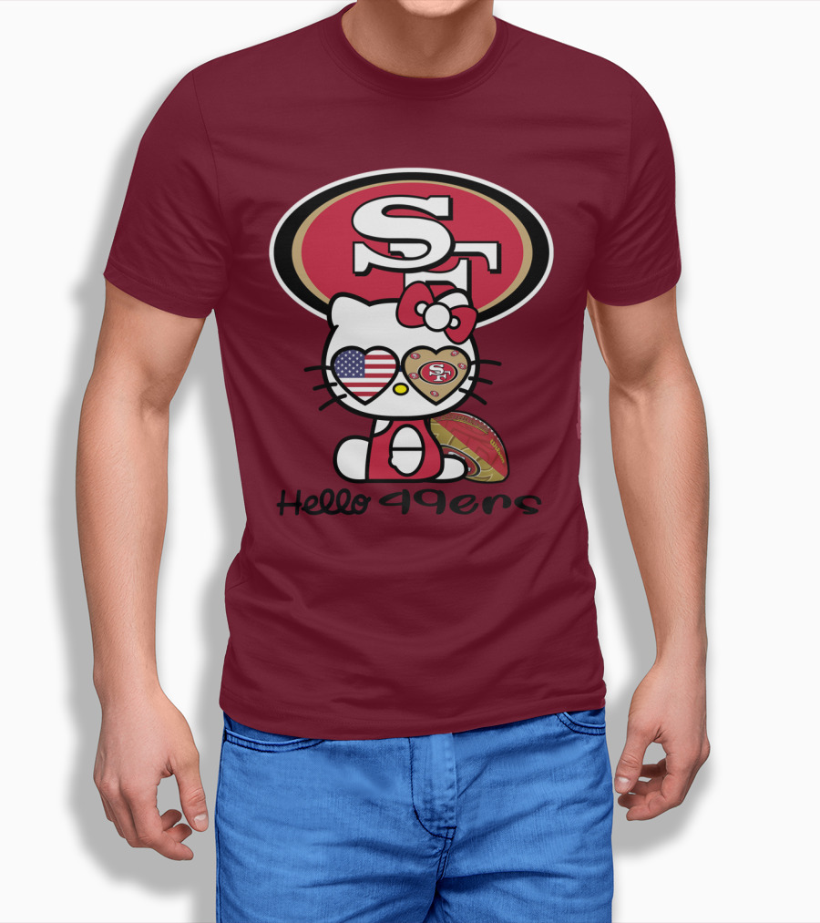 Hello 49ers San Francisco 49ers Football Fan Heart Kitty T-Shirt