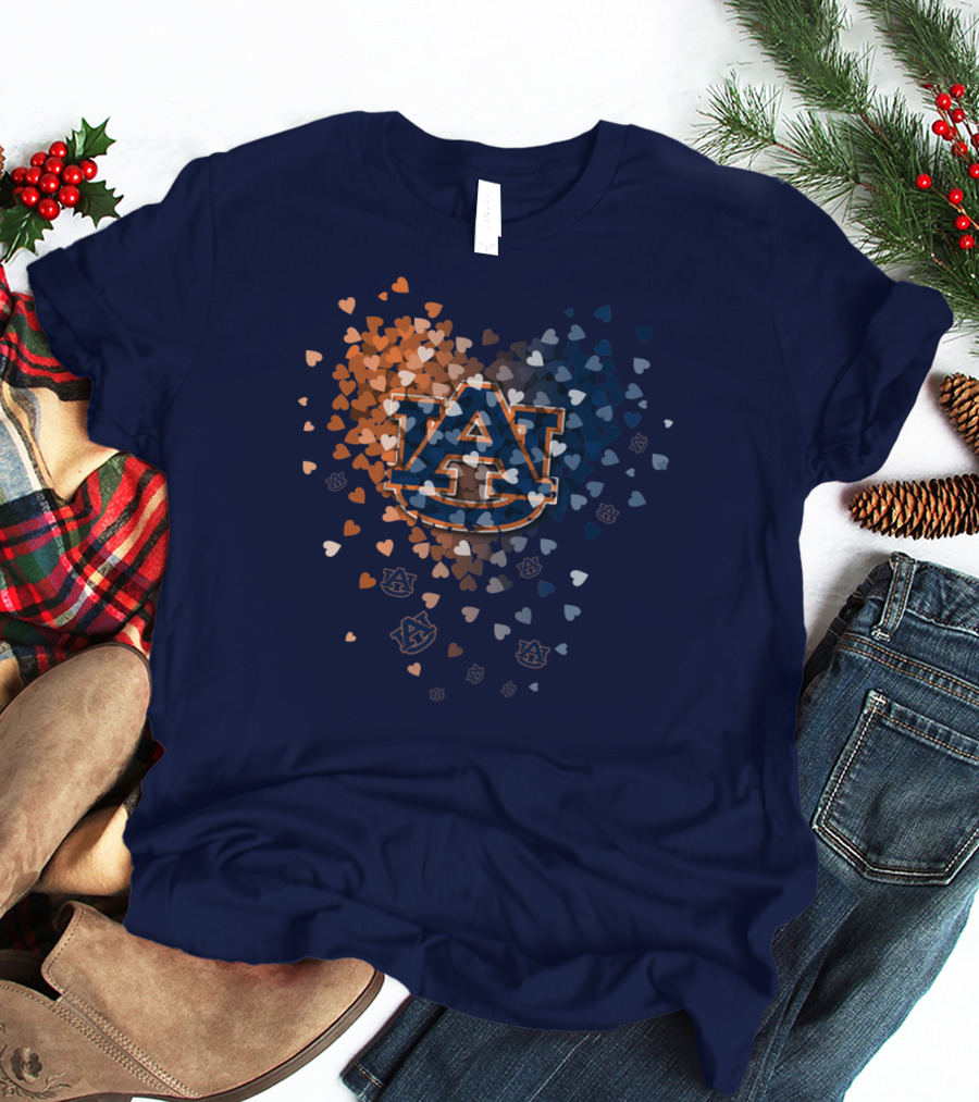 Auburn Tigers Au Logo With Orange And Blue Heart Confetti T-Shirt