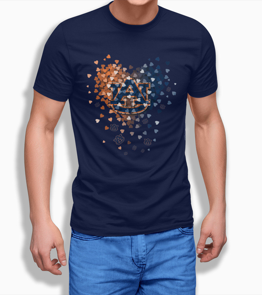 Auburn Tigers Au Logo With Orange And Blue Heart Confetti T-Shirt