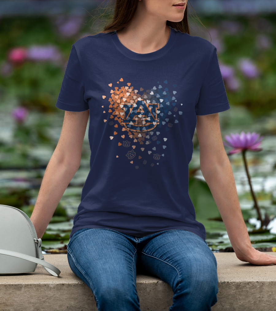 Auburn Tigers Au Logo With Orange And Blue Heart Confetti T-Shirt