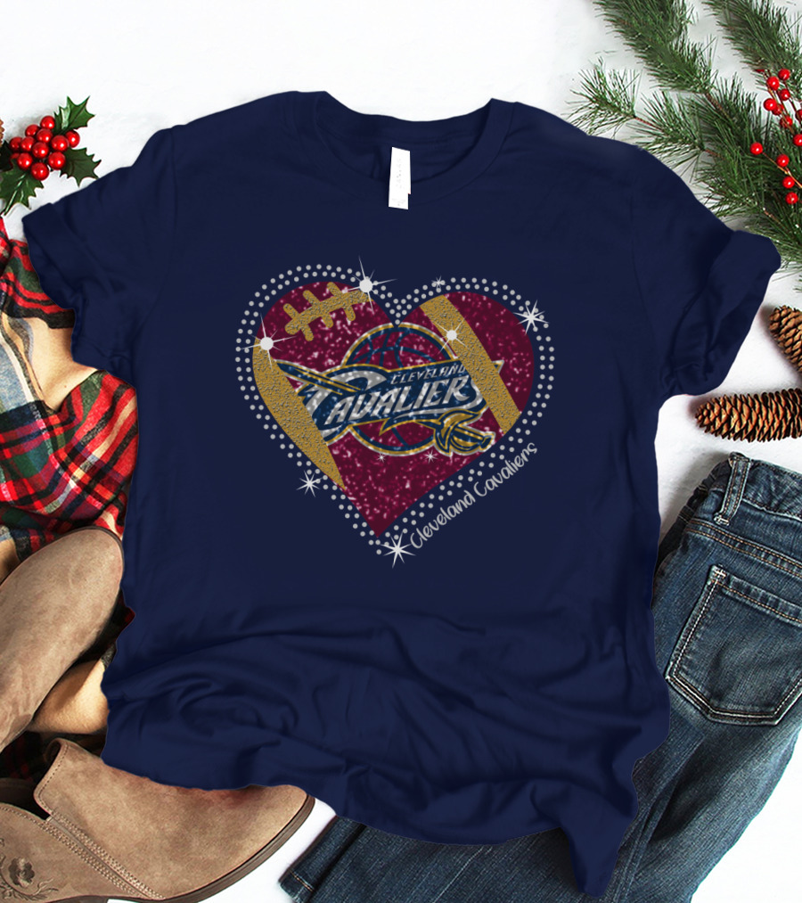 Cleveland Cavaliers Heart Football Basketball Sparkle T-Shirt