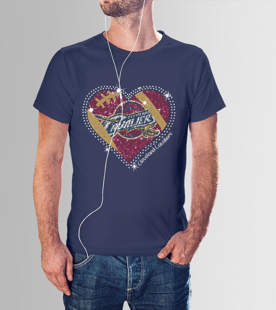 Cleveland Cavaliers Heart Football Basketball Sparkle T-Shirt