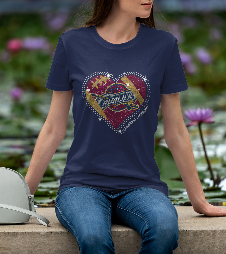 Cleveland Cavaliers Heart Football Basketball Sparkle T-Shirt