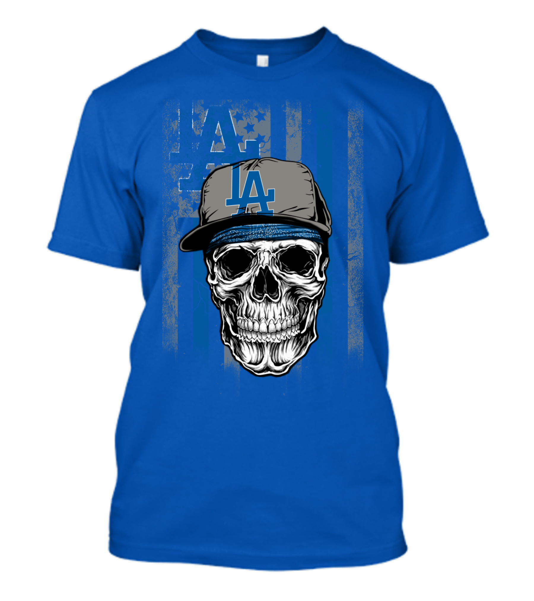 Los Angeles Dodgers Skull With La Cap And Stars T-Shirt