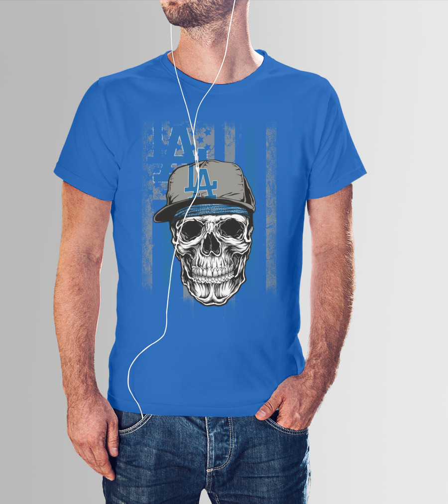 Los Angeles Dodgers Skull With La Cap And Stars T-Shirt