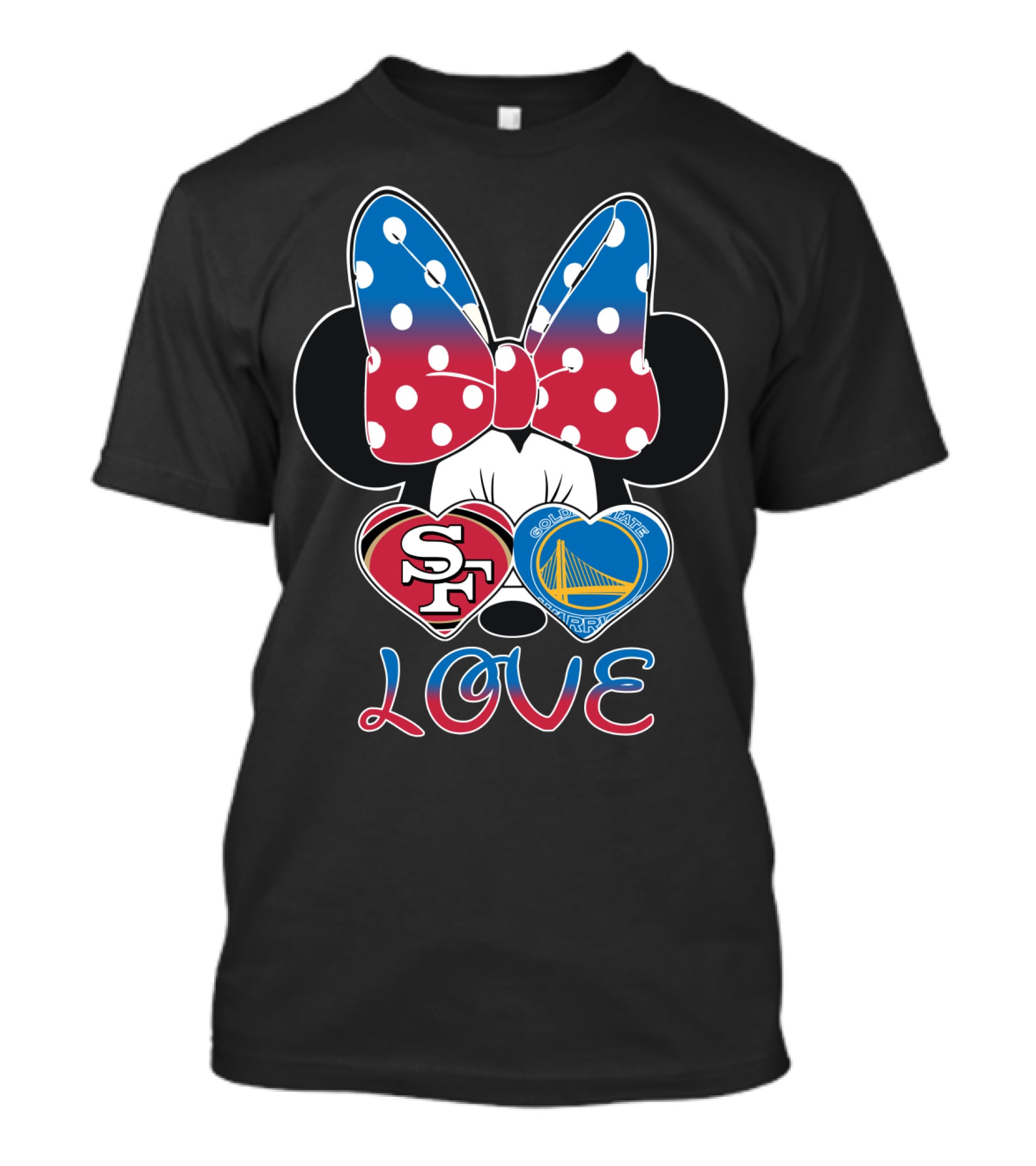 Minnie Mouse Love San Francisco 49ers Golden State Warriors Hearts T-Shirt