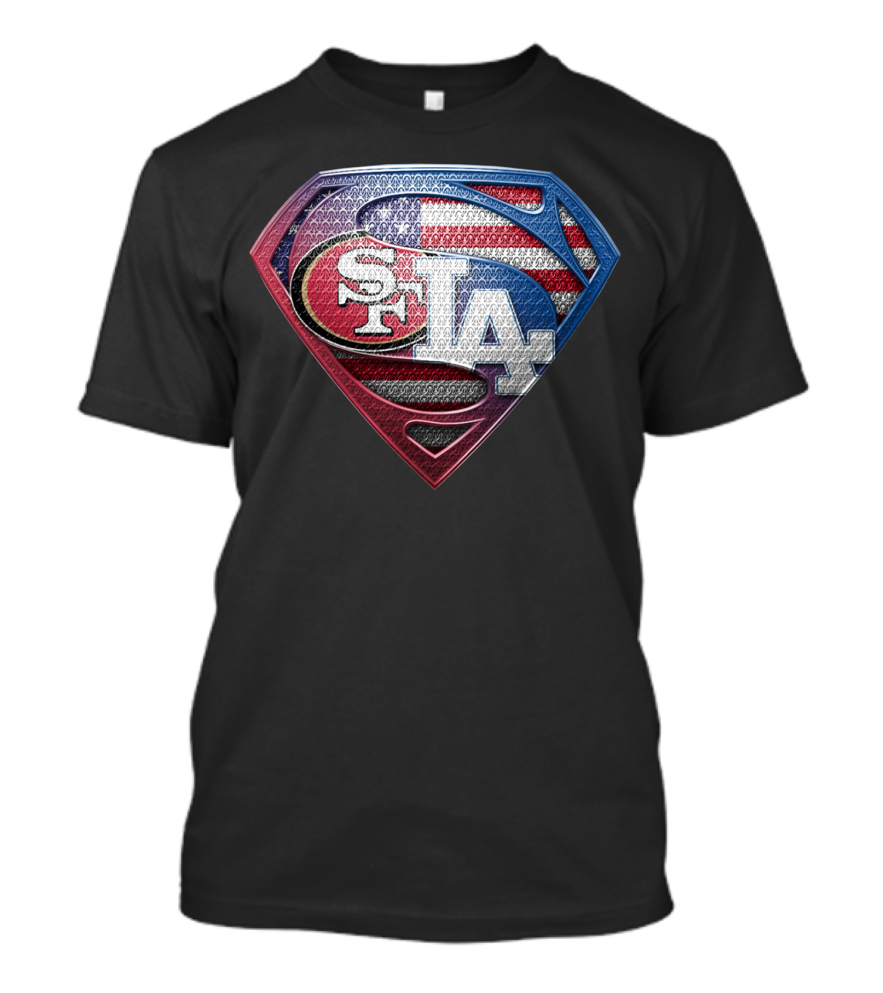 San Francisco 49ers Los Angeles Dodgers American Flag Superman T-Shirt