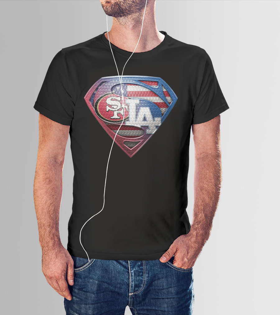 San Francisco 49ers Los Angeles Dodgers American Flag Superman T-Shirt