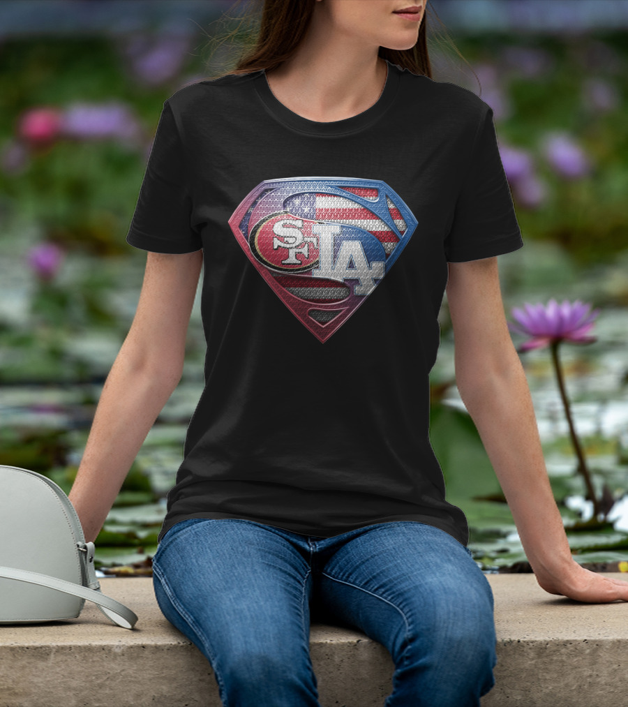 San Francisco 49ers Los Angeles Dodgers American Flag Superman T-Shirt