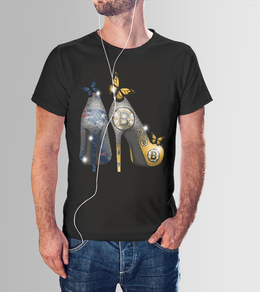 Nfl Patriots And Nhl Bruins Butterfly Stilettos T-Shirt