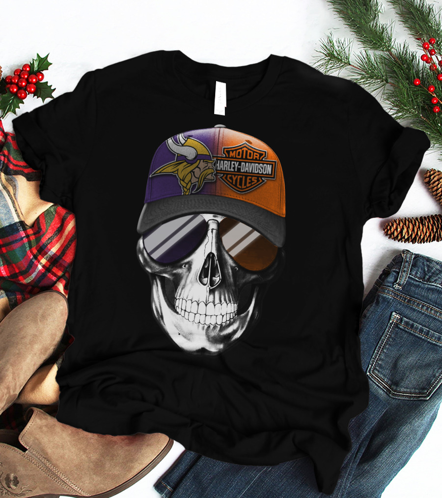 Minnesota Vikings Harley Davidson Skull T-Shirt