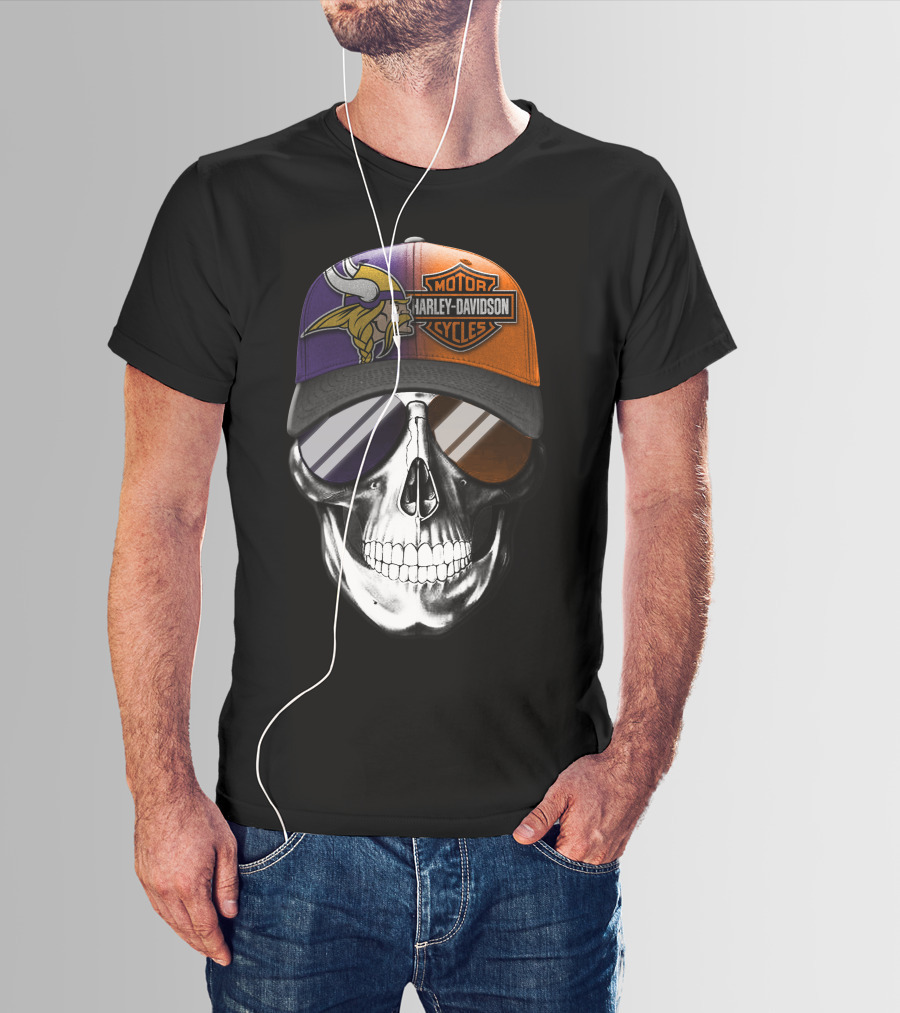 Minnesota Vikings Harley Davidson Skull T-Shirt