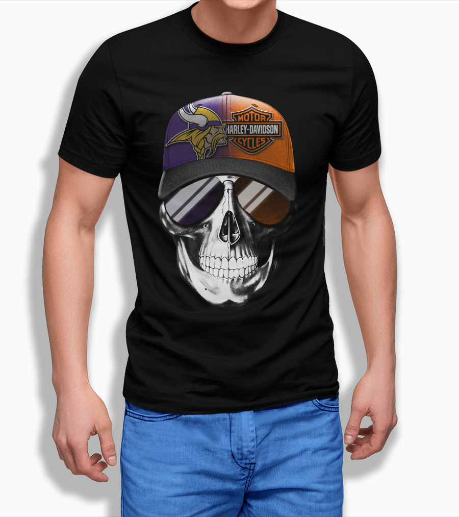 Minnesota Vikings Harley Davidson Skull T-Shirt