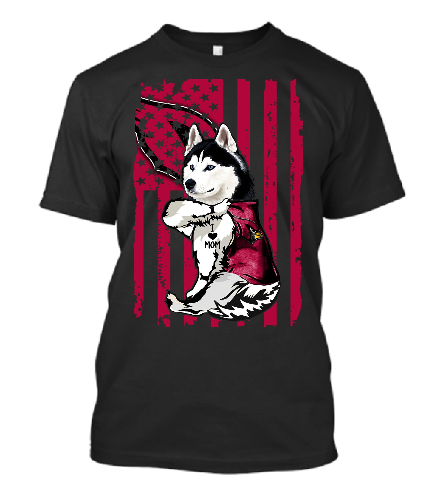 Siberian Husky I Love Mom Arizona Cardinals Patriotic T-Shirt