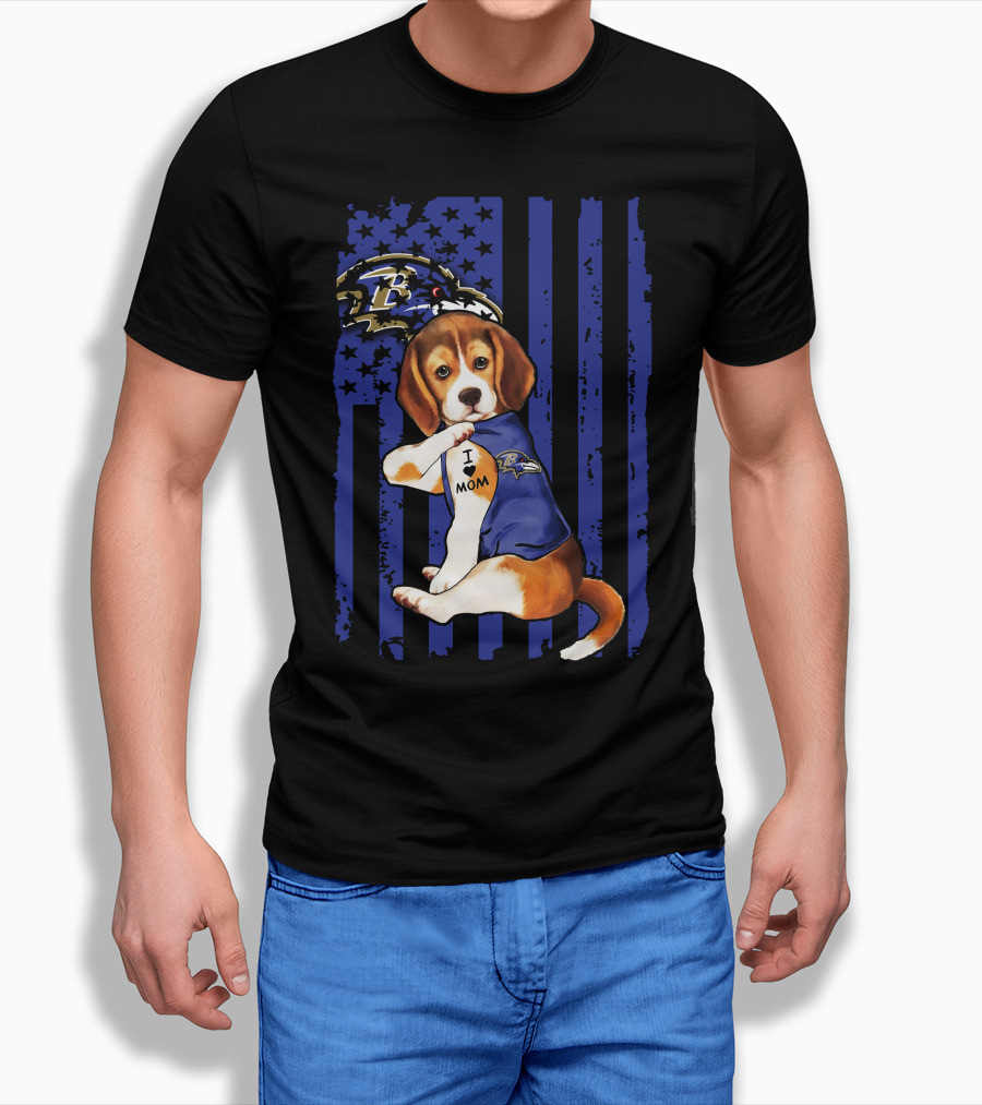 Beagle I Love Mom Baltimore Ravens T-Shirt