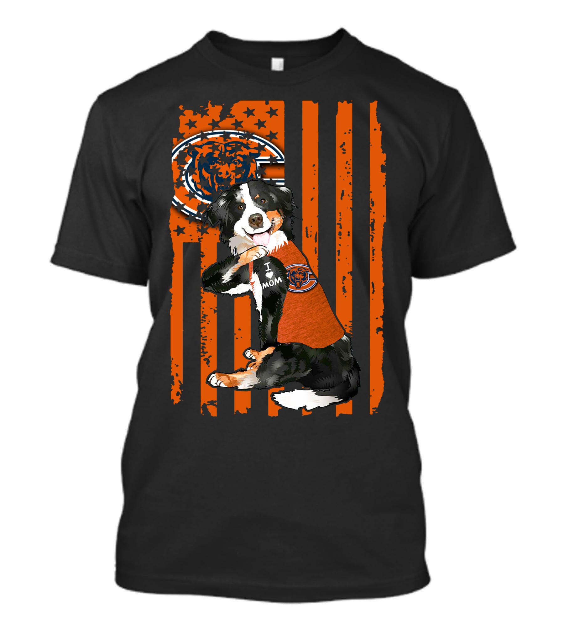 Border Collie I Love Mom Chicago Bears Orange Stripes T-Shirt