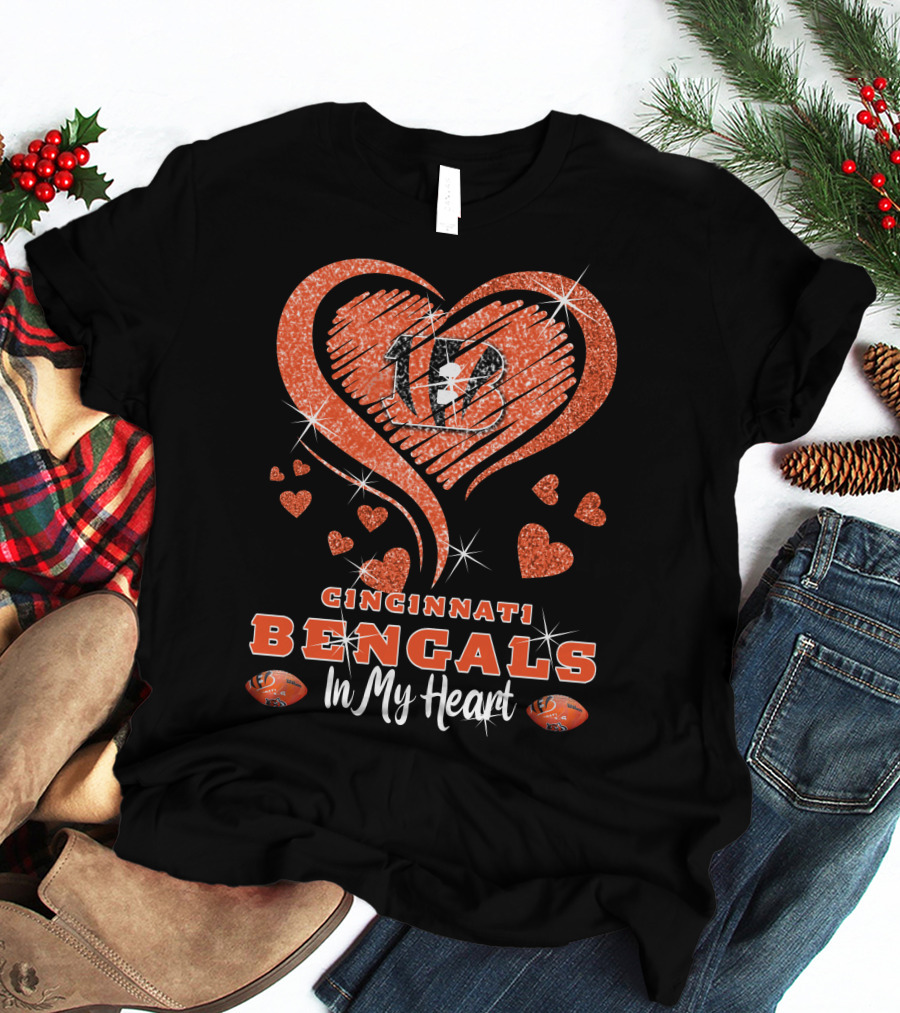Cincinnati Bengals 13 Sparkling Hearts In My Heart T-Shirt