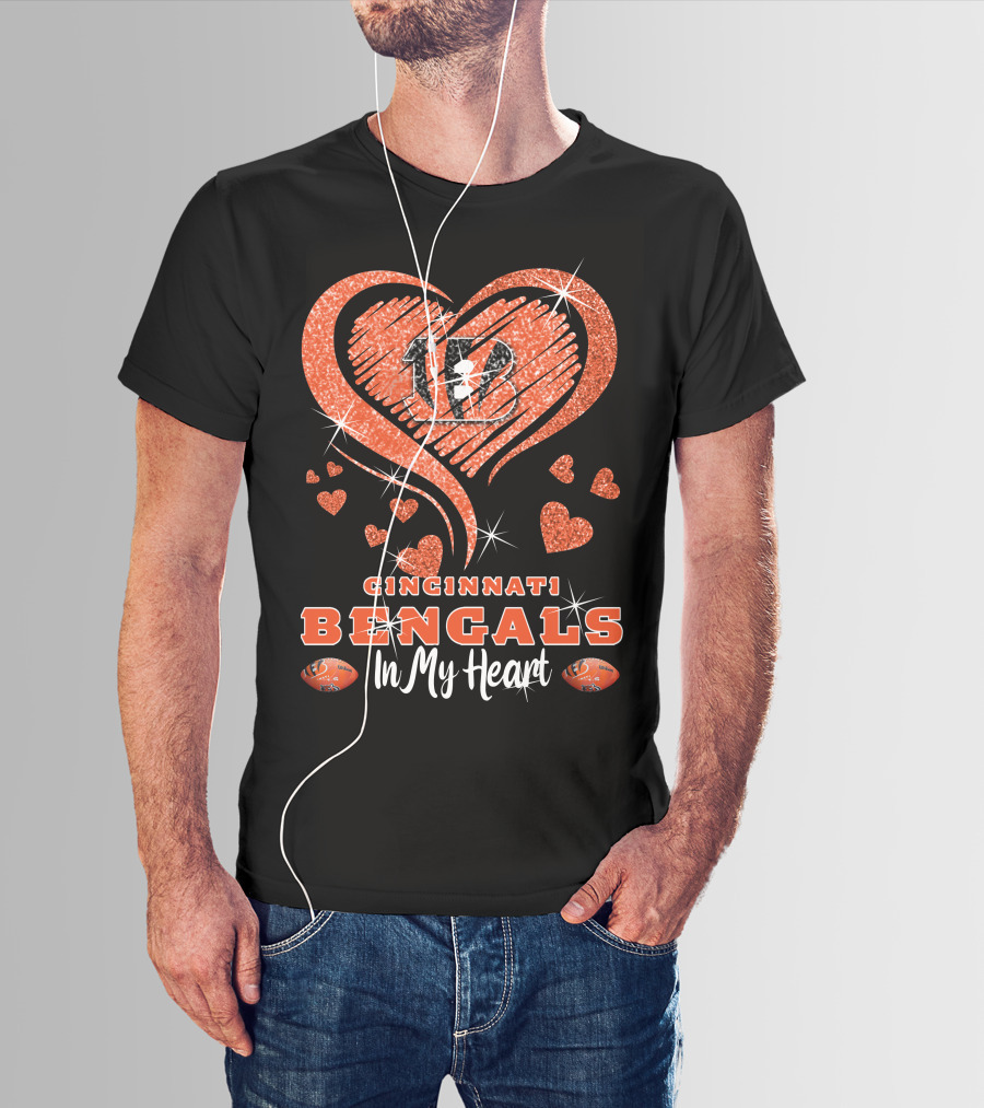Cincinnati Bengals 13 Sparkling Hearts In My Heart T-Shirt
