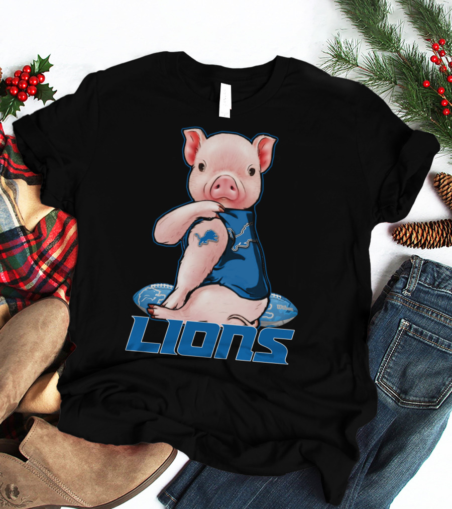 Detroit Lions Pig In Blue T-Shirt