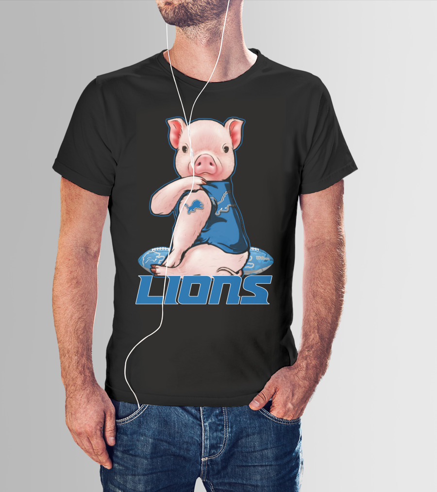 Detroit Lions Pig In Blue T-Shirt
