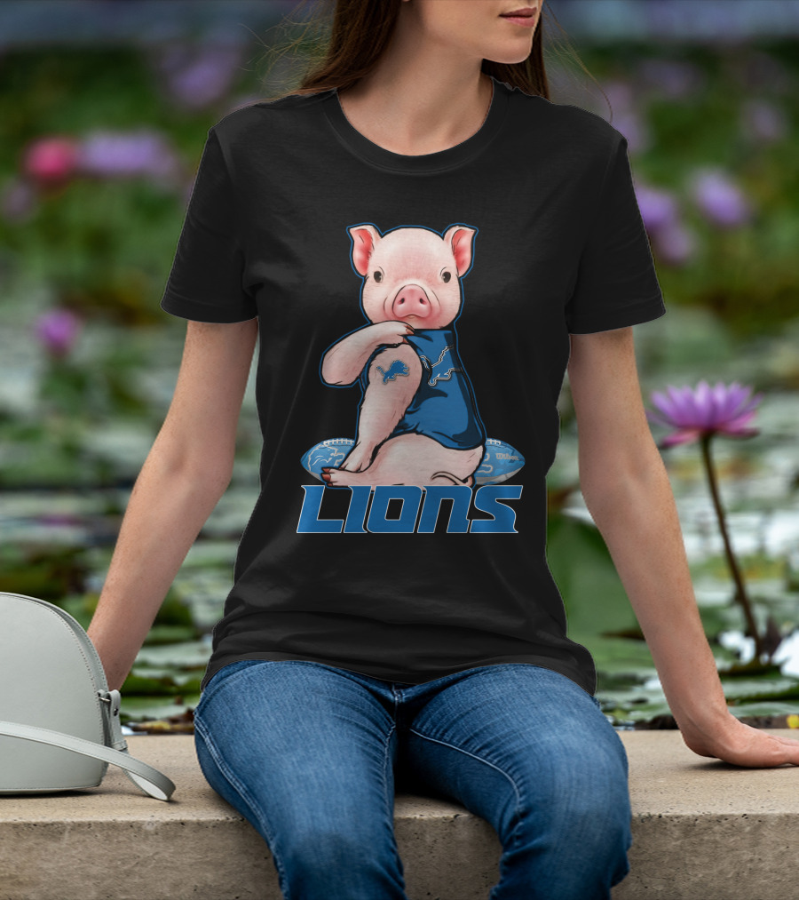 Detroit Lions Pig In Blue T-Shirt