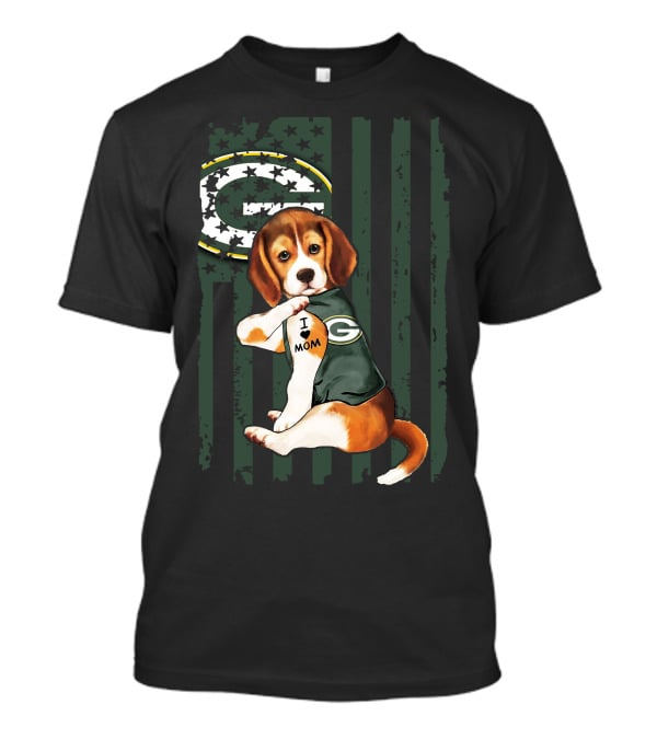 Beagle I Love Mom Green Bay Packers Fan T-Shirt