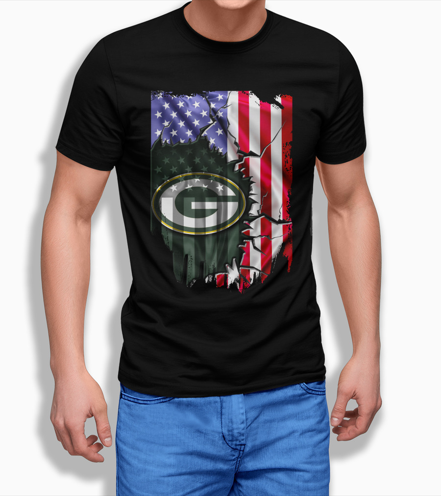 American Flag Green Bay Packers Logo Fusion T-Shirt