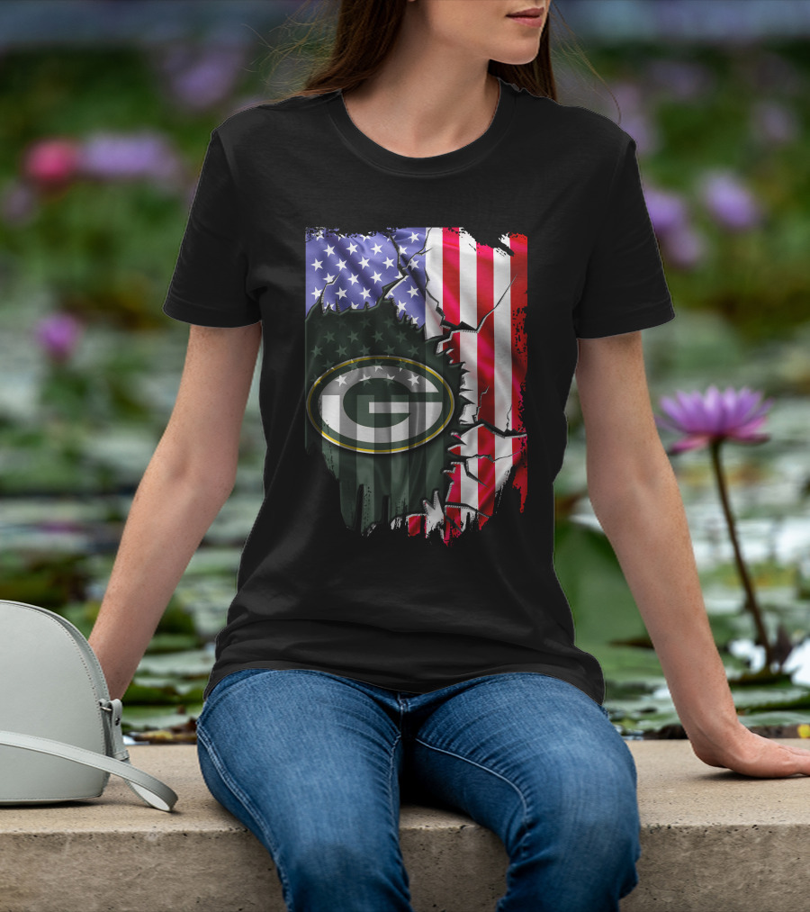 American Flag Green Bay Packers Logo Fusion T-Shirt