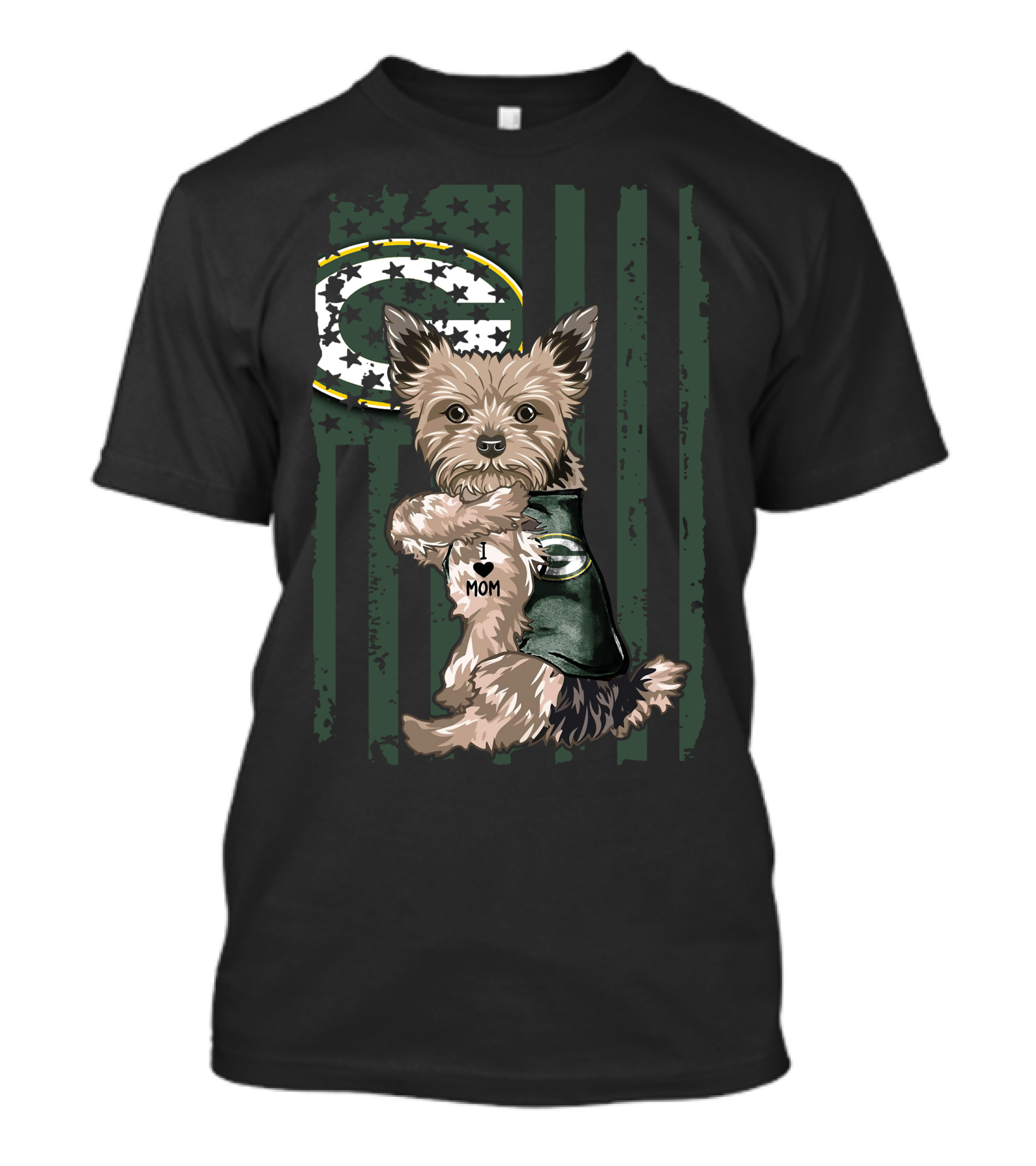 Yorkshire Terrier I Love Mom Green Bay Packers Football T-Shirt