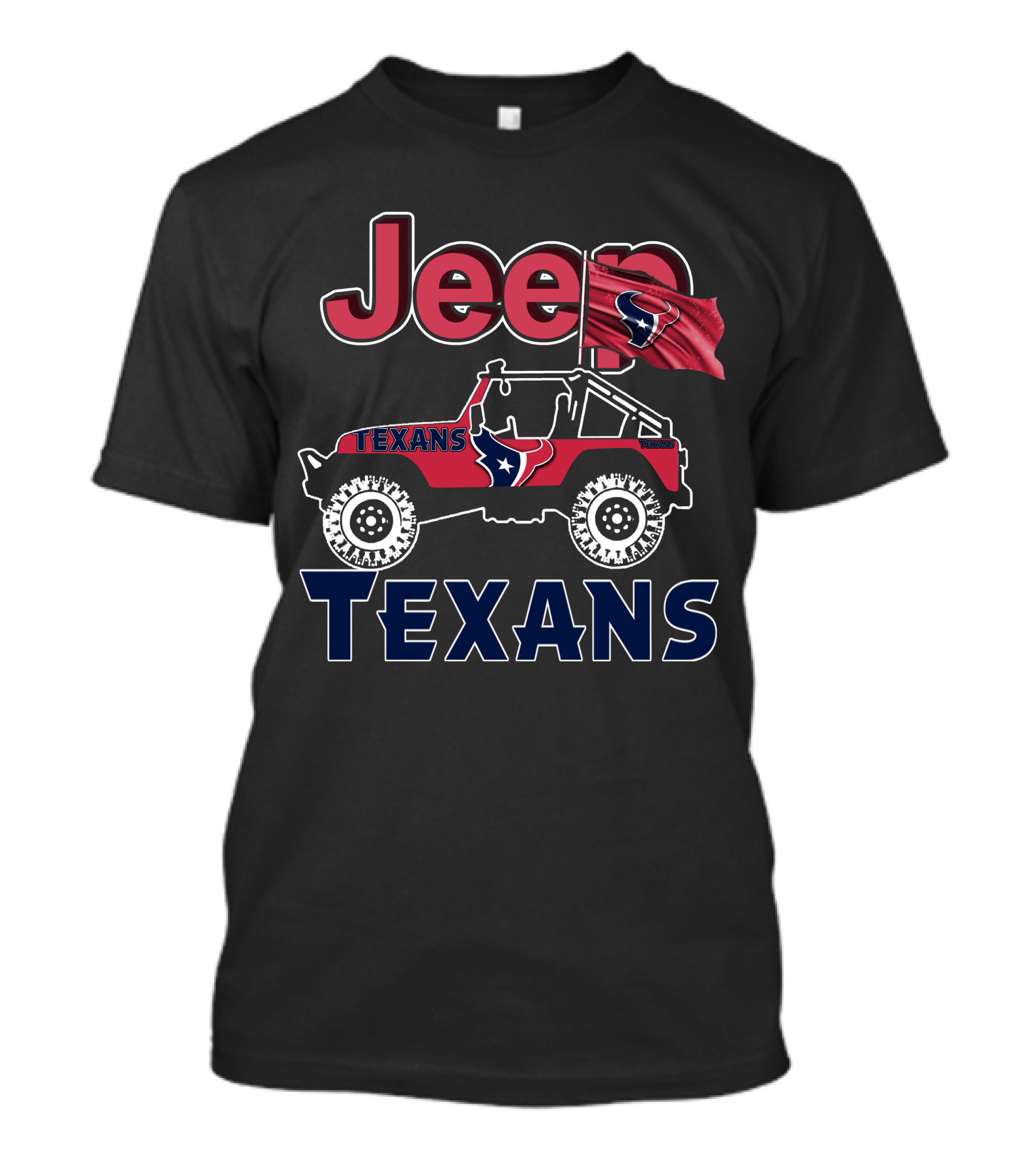 Jeep Houston Texans Logo With Flag And Off-Road T-Shirt