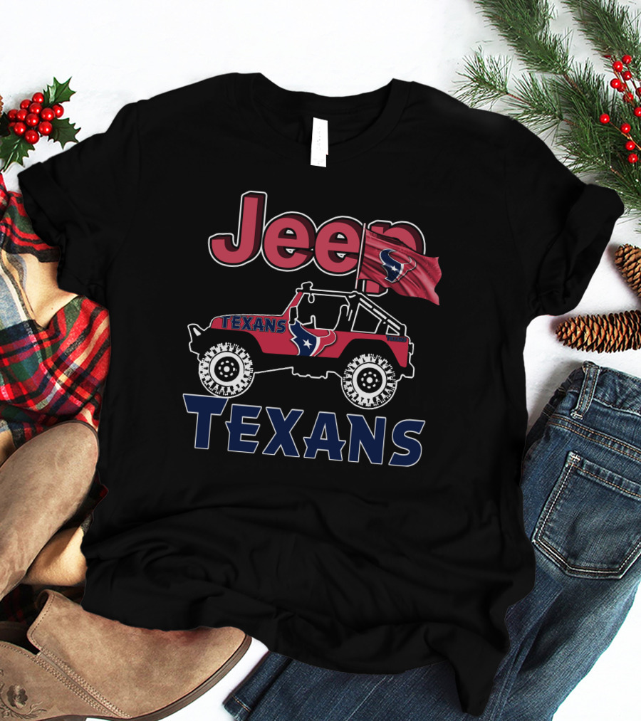 Jeep Houston Texans Logo With Flag And Off-Road T-Shirt