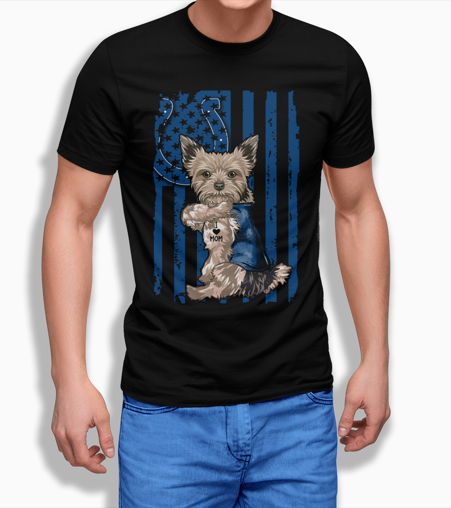 Yorkshire Terrier I Love Mom Indianapolis Colts Flag T-Shirt