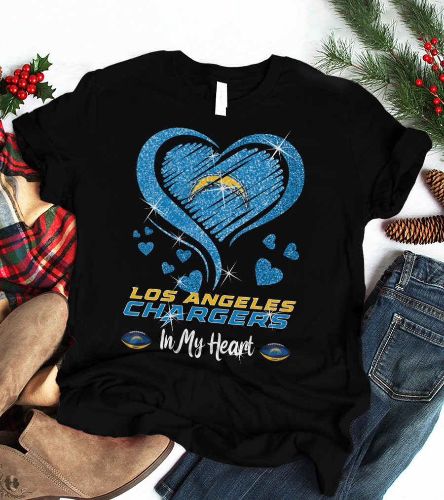 Los Angeles Chargers In My Heart Sparkling Blue Heart T-Shirt