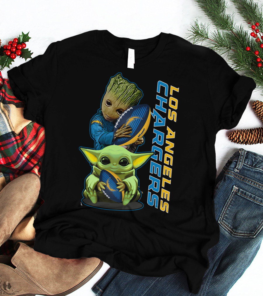 Grzd Los Angeles Chargers Groot Baby Yoda Football T-Shirt