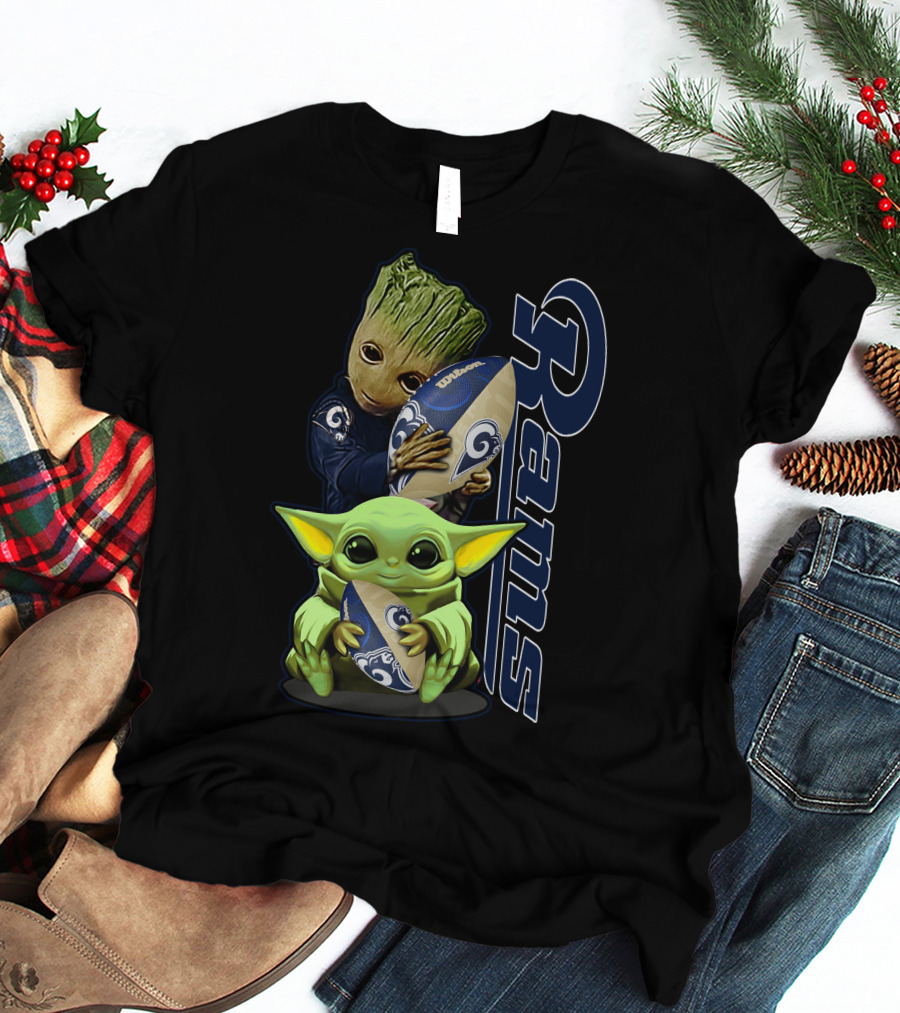 Groot And Baby Yoda With Rams Football Los Angeles Grzd T-Shirt
