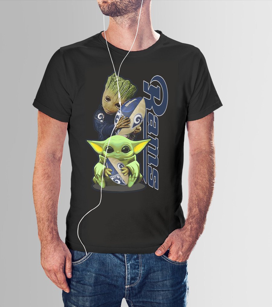Groot And Baby Yoda With Rams Football Los Angeles Grzd T-Shirt