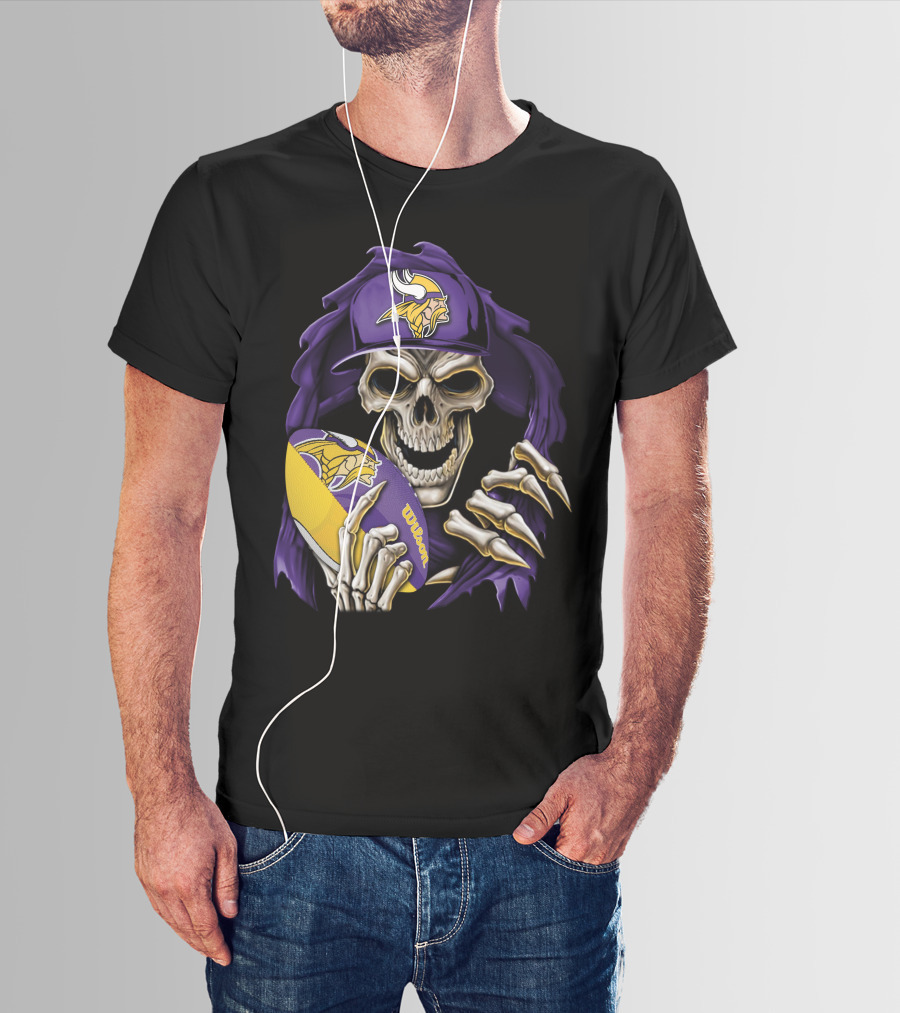 Minnesota Vikings Skull With Football And Cap T-Shirt