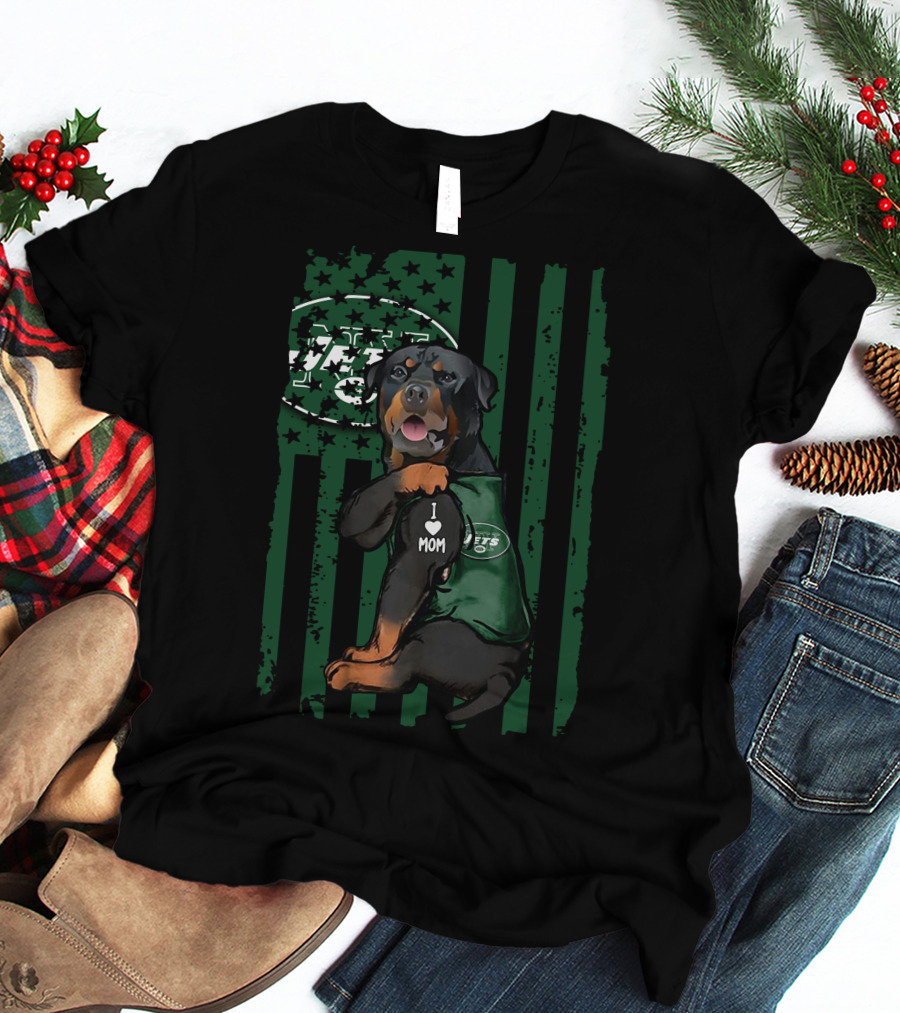Rottweiler I Love Mom New York Jets Fan Gear T-Shirt