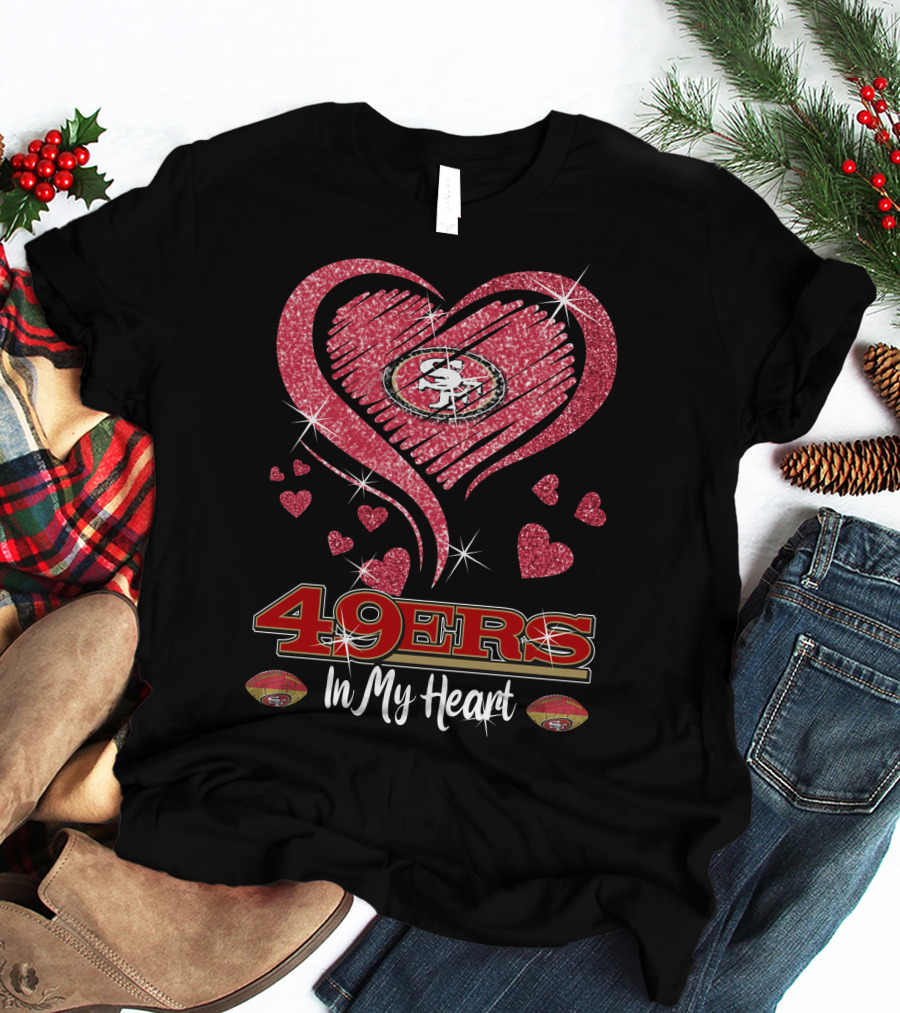 49ers In My Heart San Francisco Football Sparkle Hearts T-Shirt