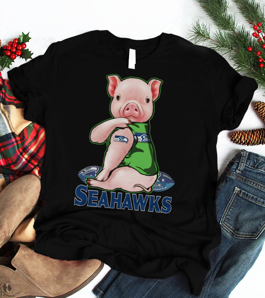 Pig Wearing Seattle Seahawks Jersey With Team T-Shirt