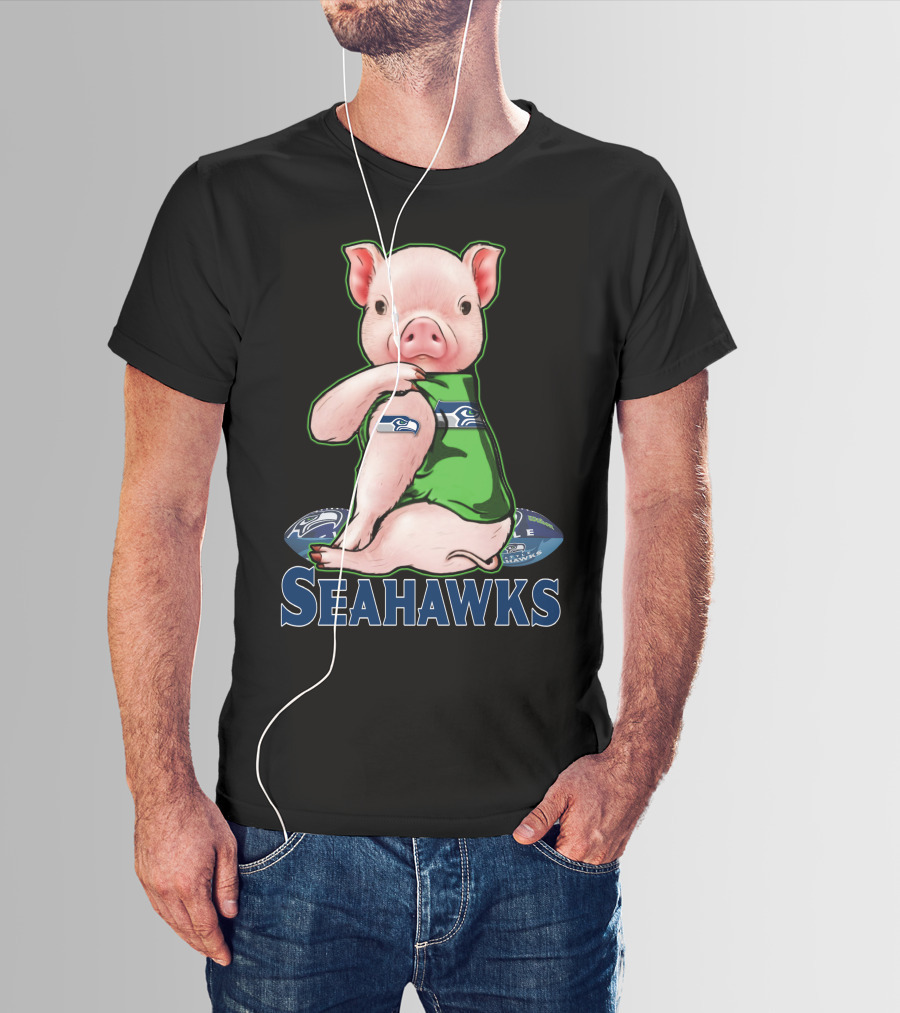Pig Wearing Seattle Seahawks Jersey With Team T-Shirt