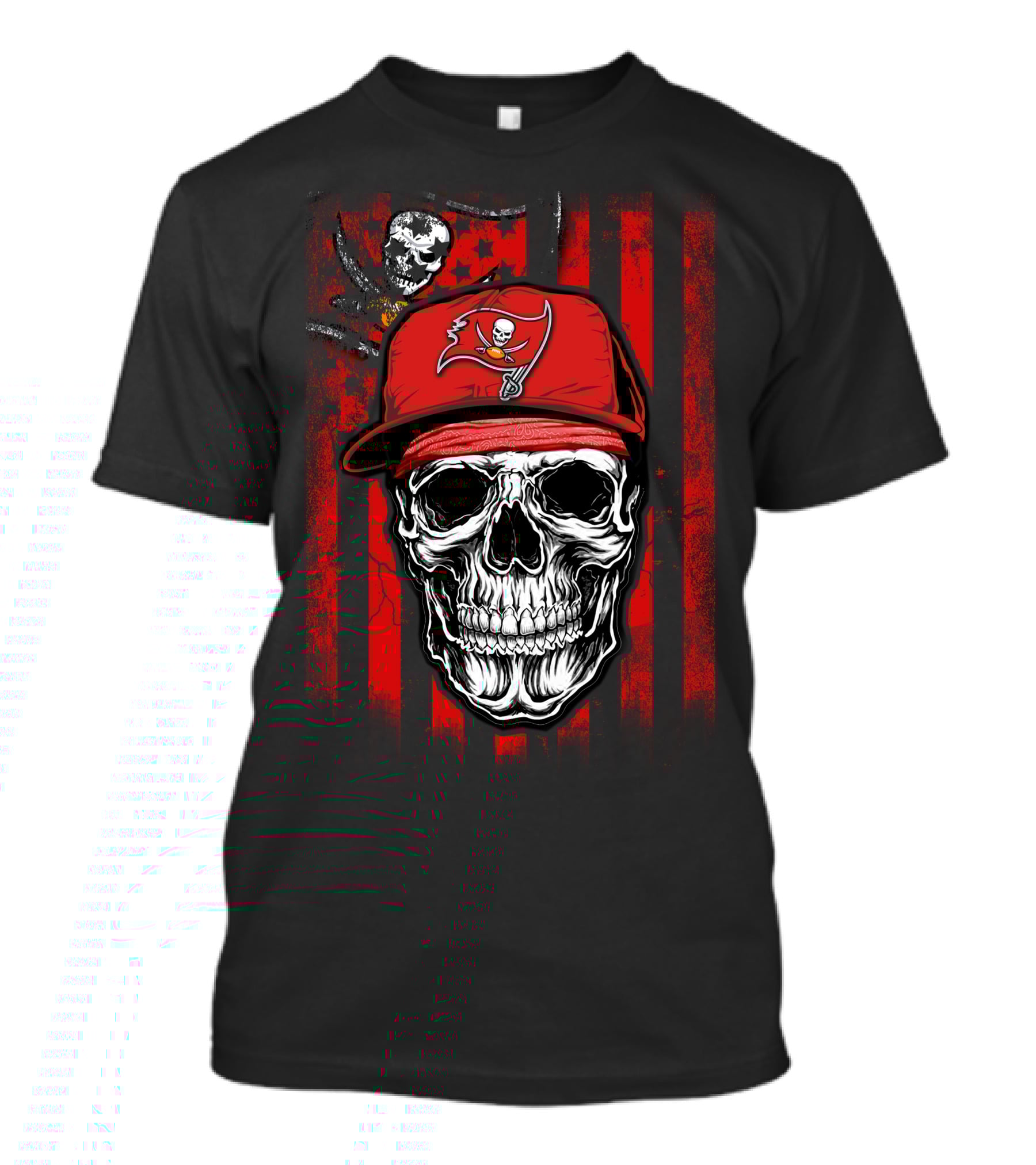 Skull With Tampa Bay Buccaneers Hat And Pirate Flag T-Shirt