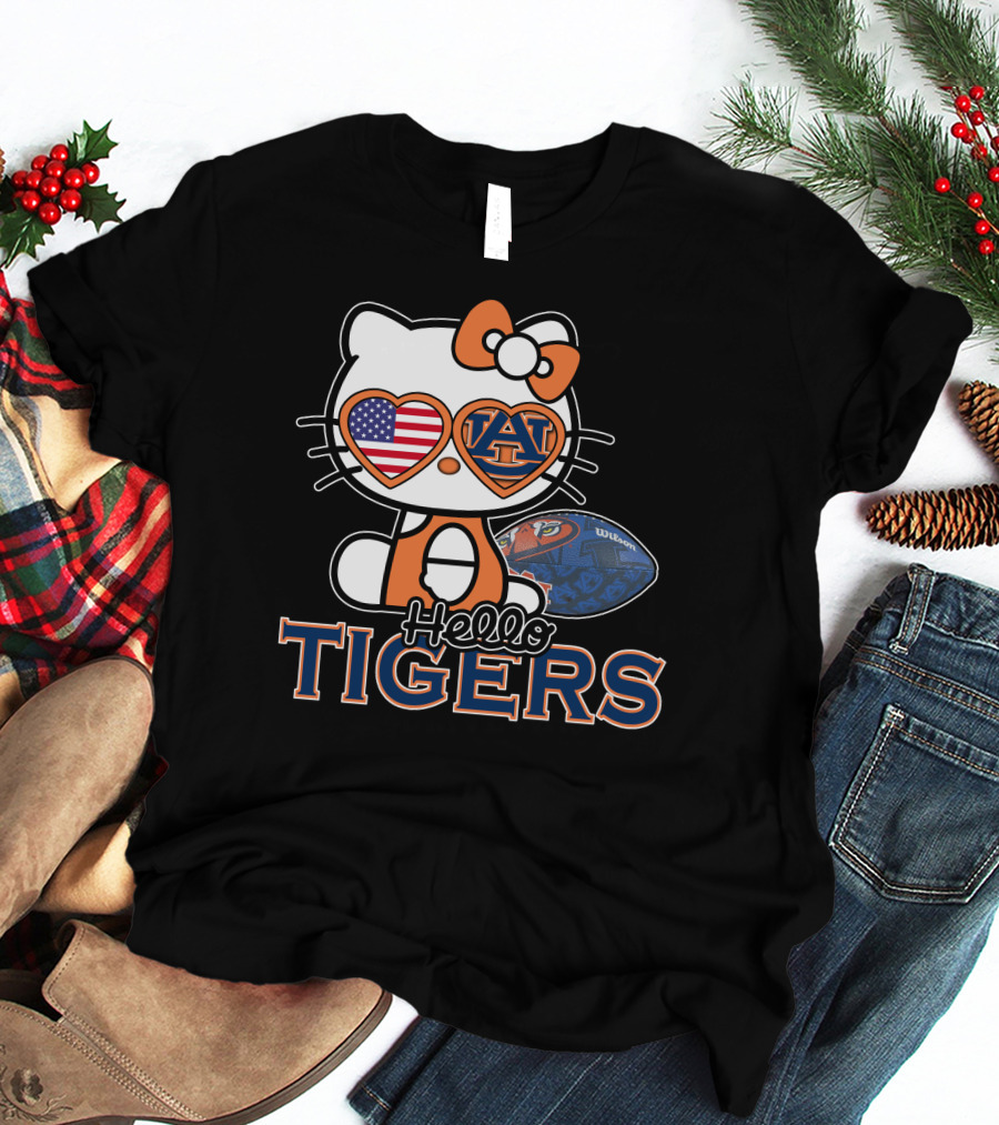 Hello Kitty Auburn Tigers Football American Flag T-Shirt