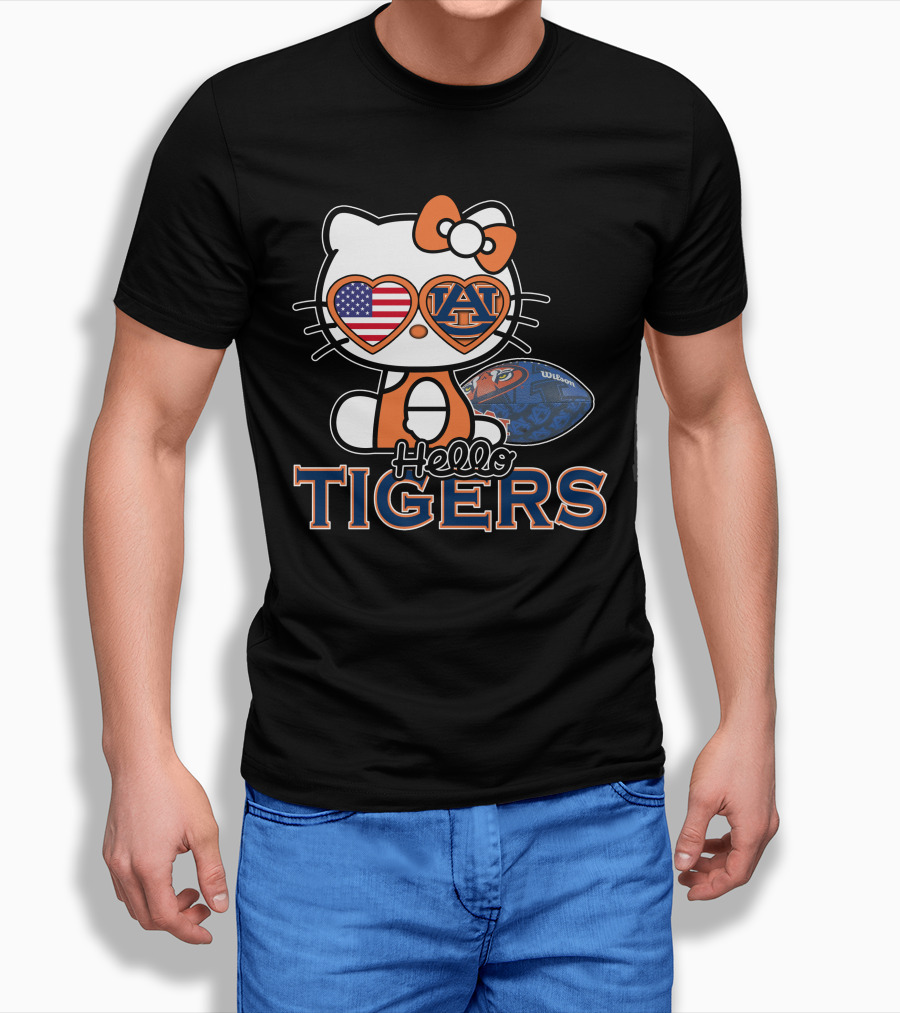 Hello Kitty Auburn Tigers Football American Flag T-Shirt