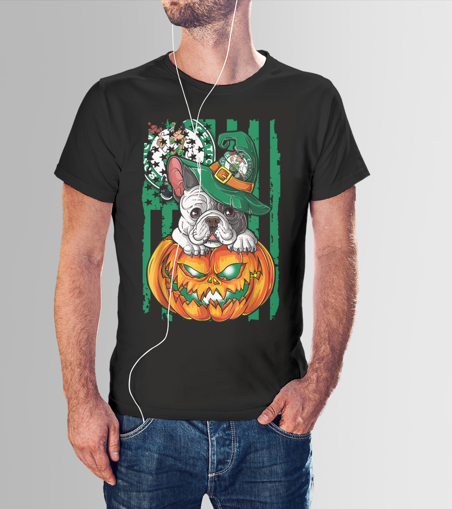 Bulldog Halloween Boston Celtics Pumpkin Hat T-Shirt