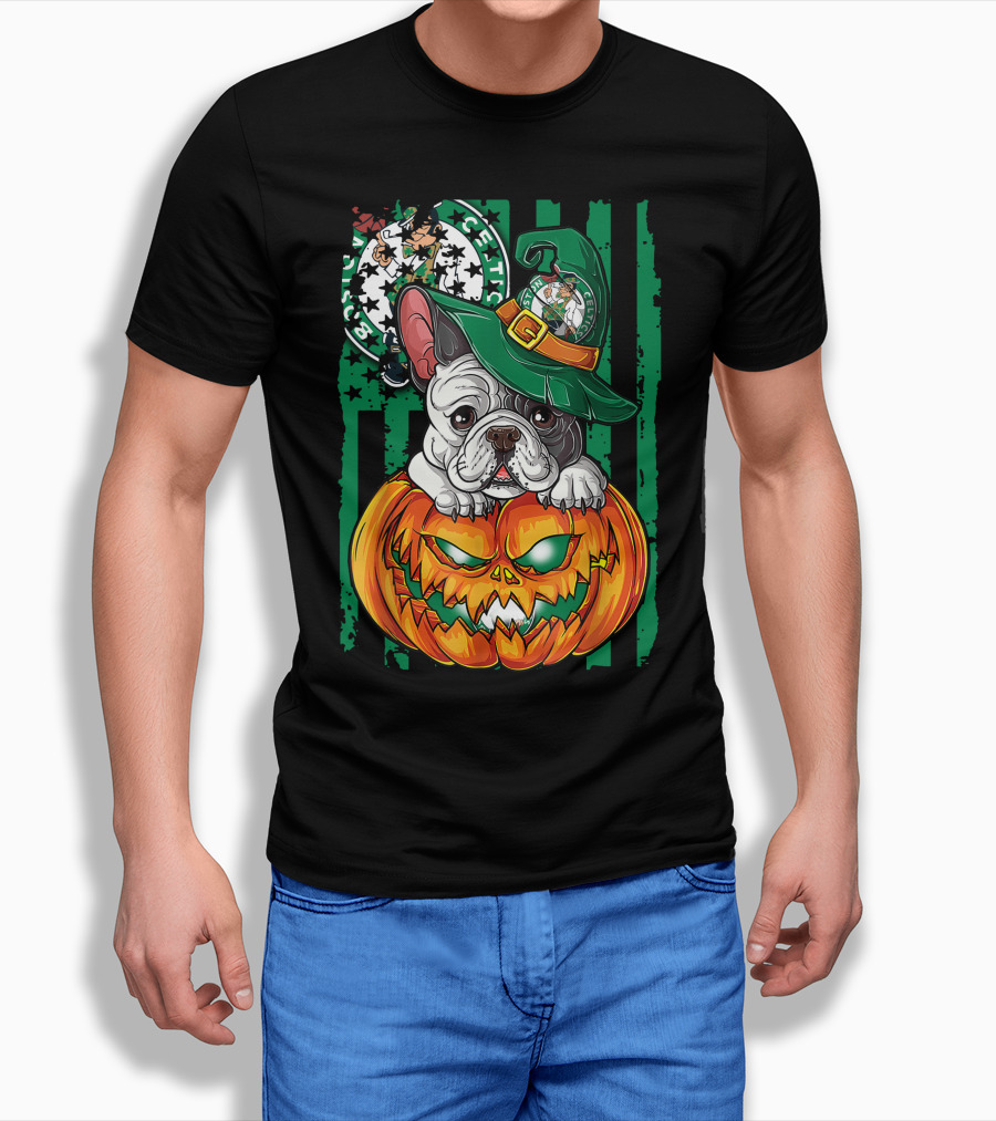 Bulldog Halloween Boston Celtics Pumpkin Hat T-Shirt