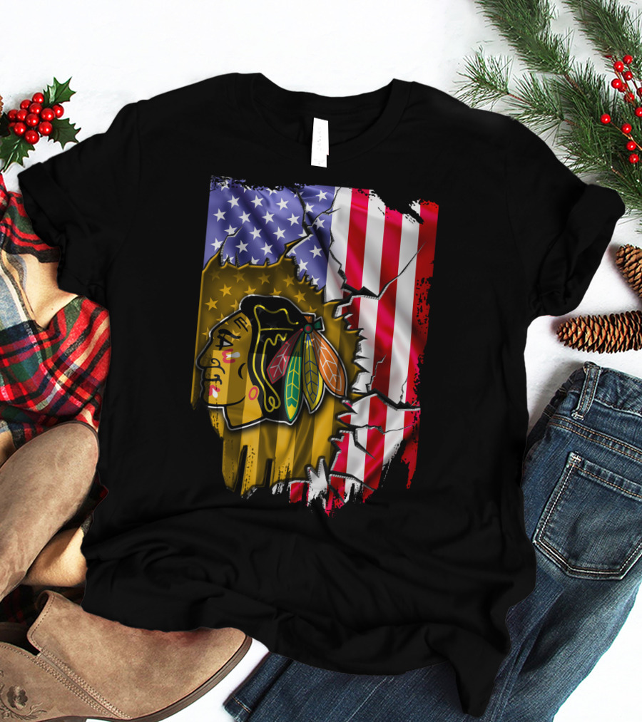 Flag Chicago Blackhawks American T-Shirt