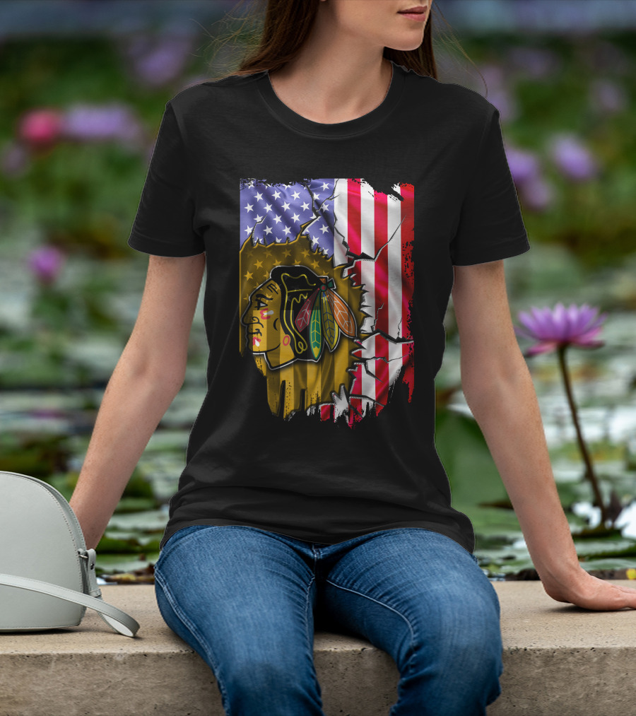 Flag Chicago Blackhawks American T-Shirt